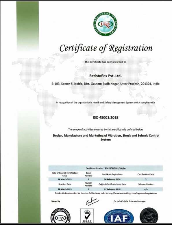 Certification of registration ISO 45001:2018